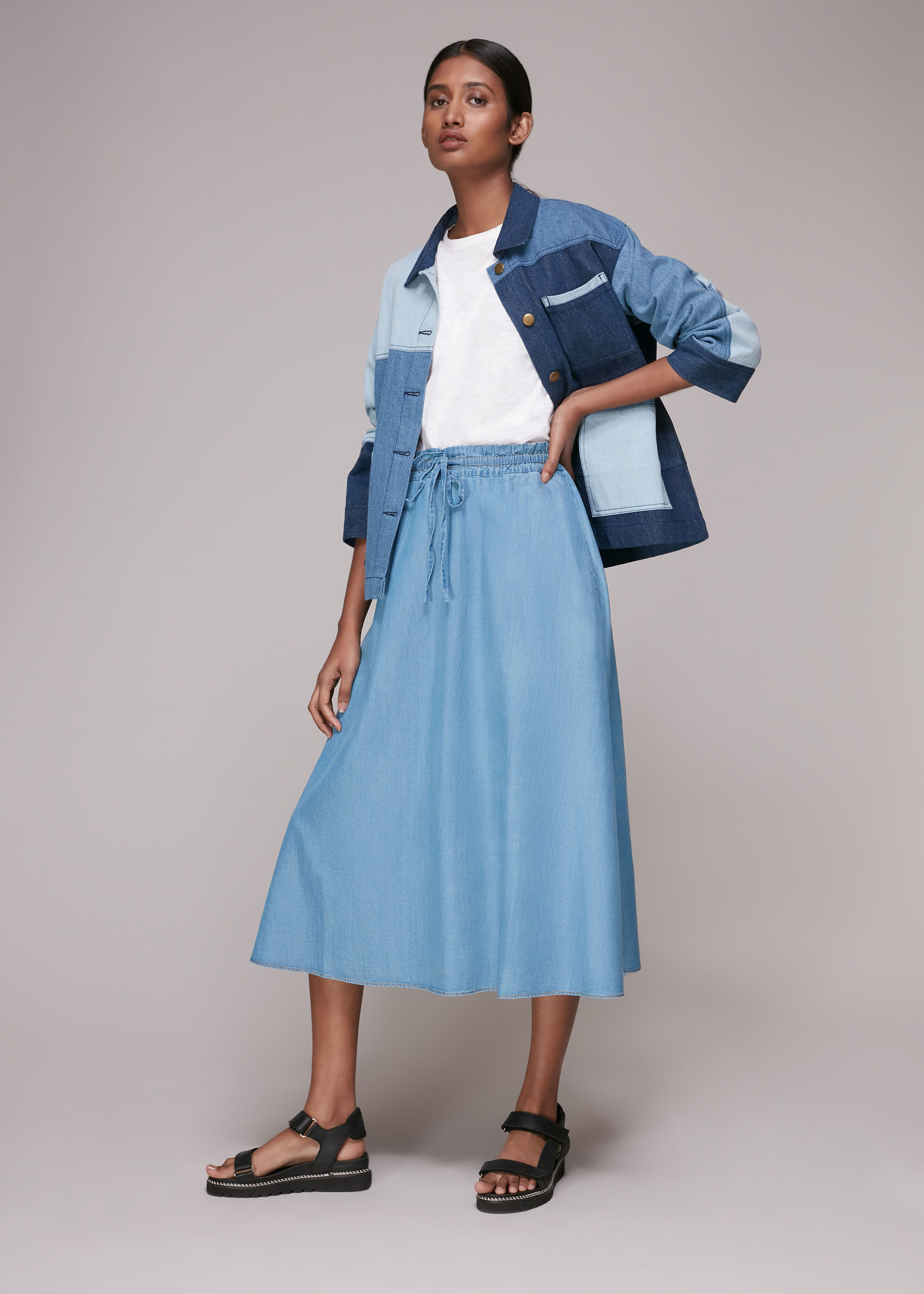 Denim Denim Chambray Skirt WHISTLES