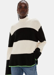 Block Stripe Rib Funnel Neck