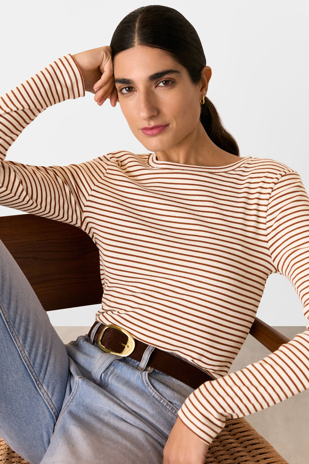 Ivory Stripe Crew Neck Jersey Top