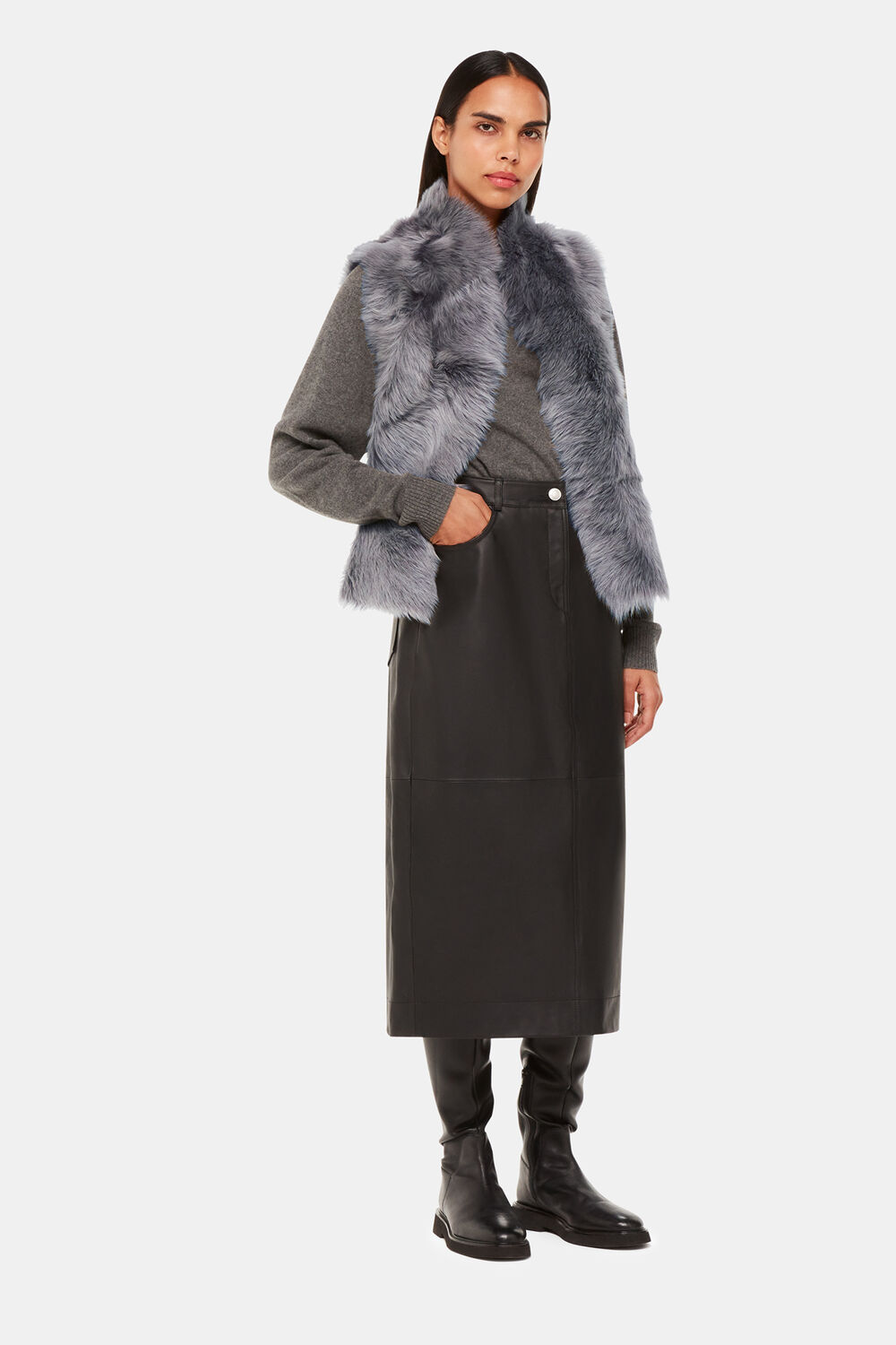 Grey Short Toscana Sheepskin Gilet