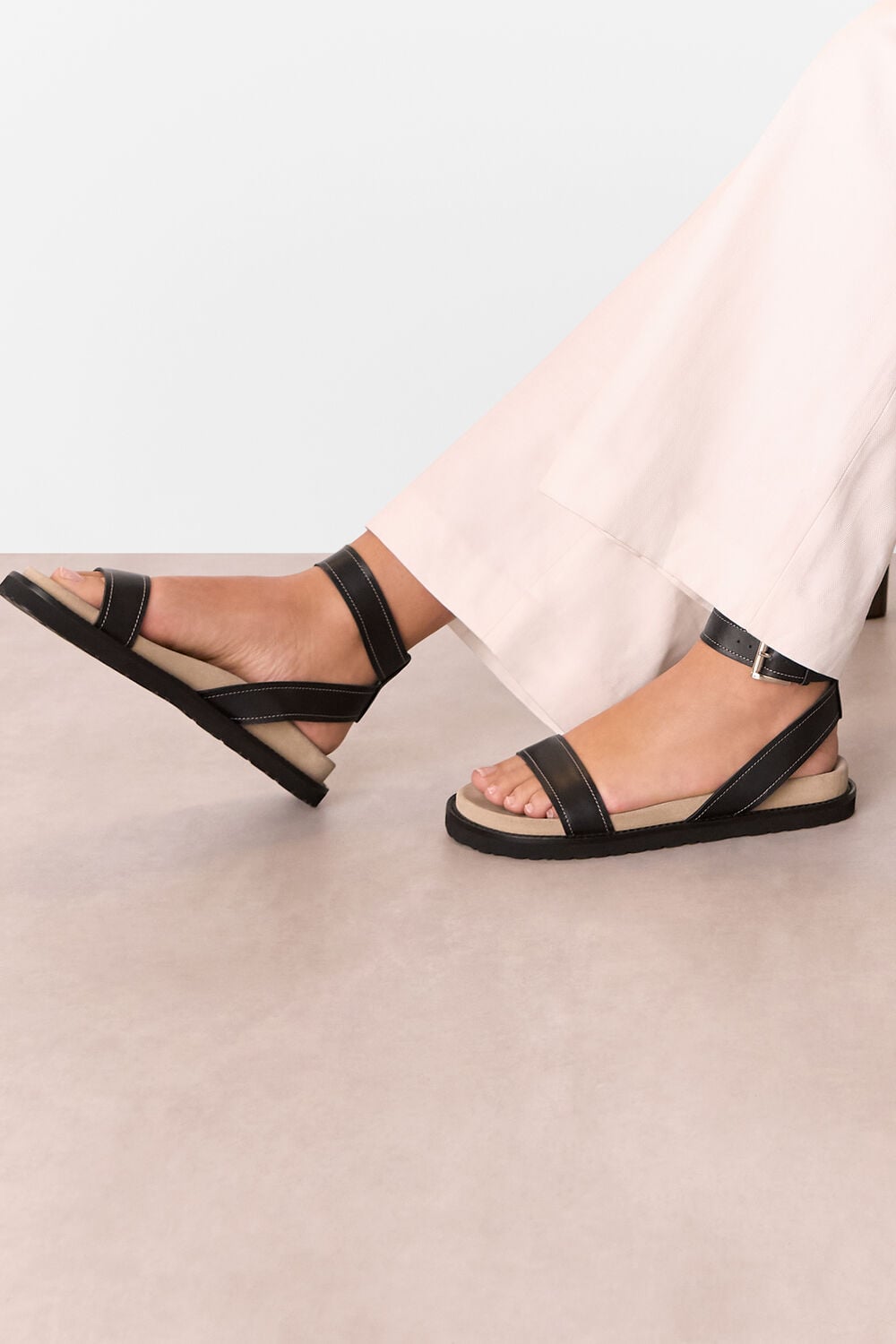 Black Ottie Contrast Stitch Sandal