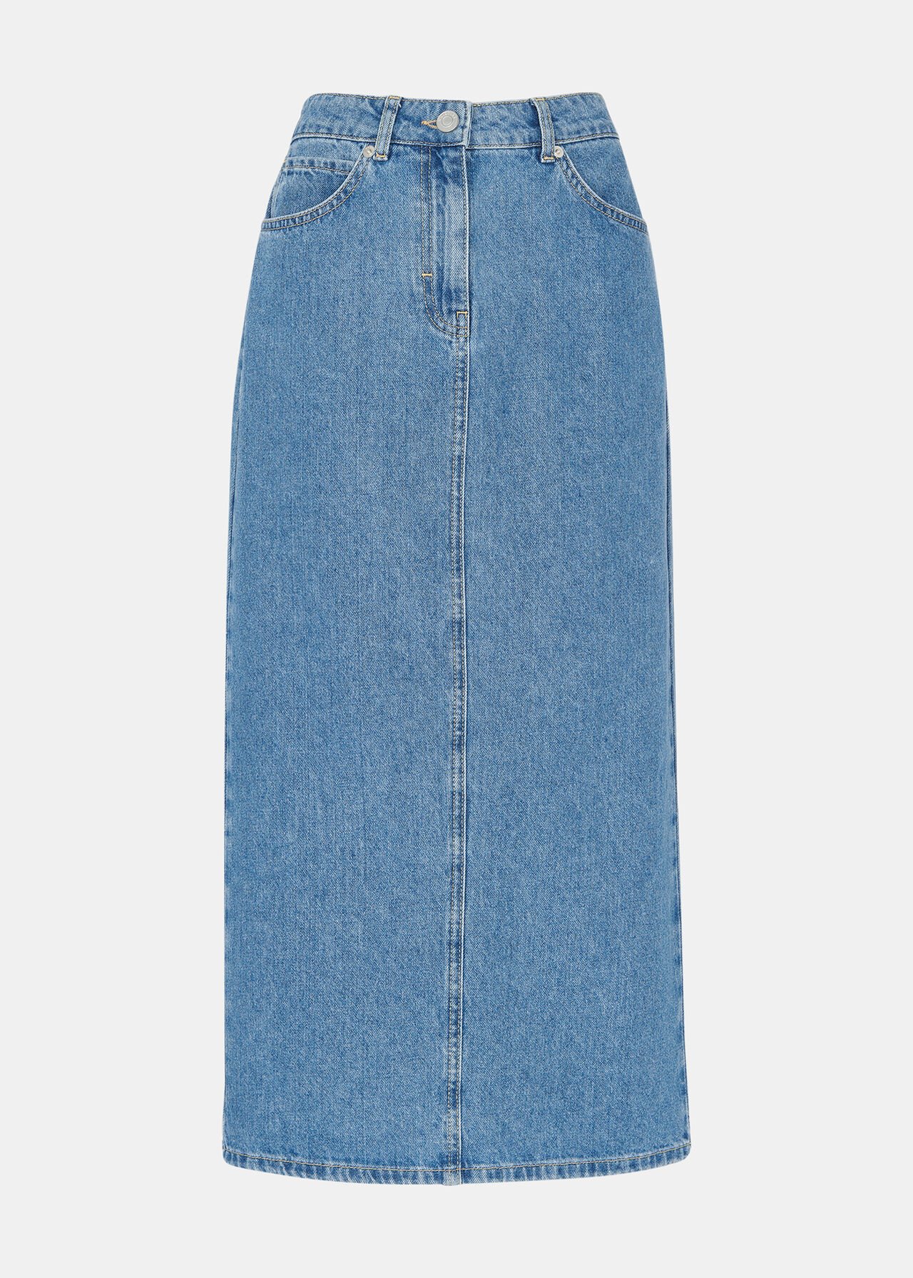 Straight Denim Midi Skirt