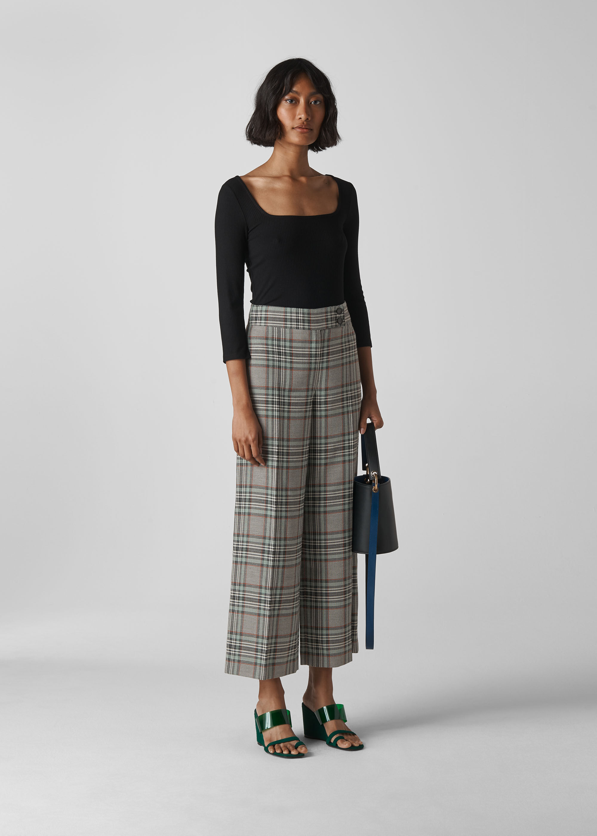 Check wide leg pants deals