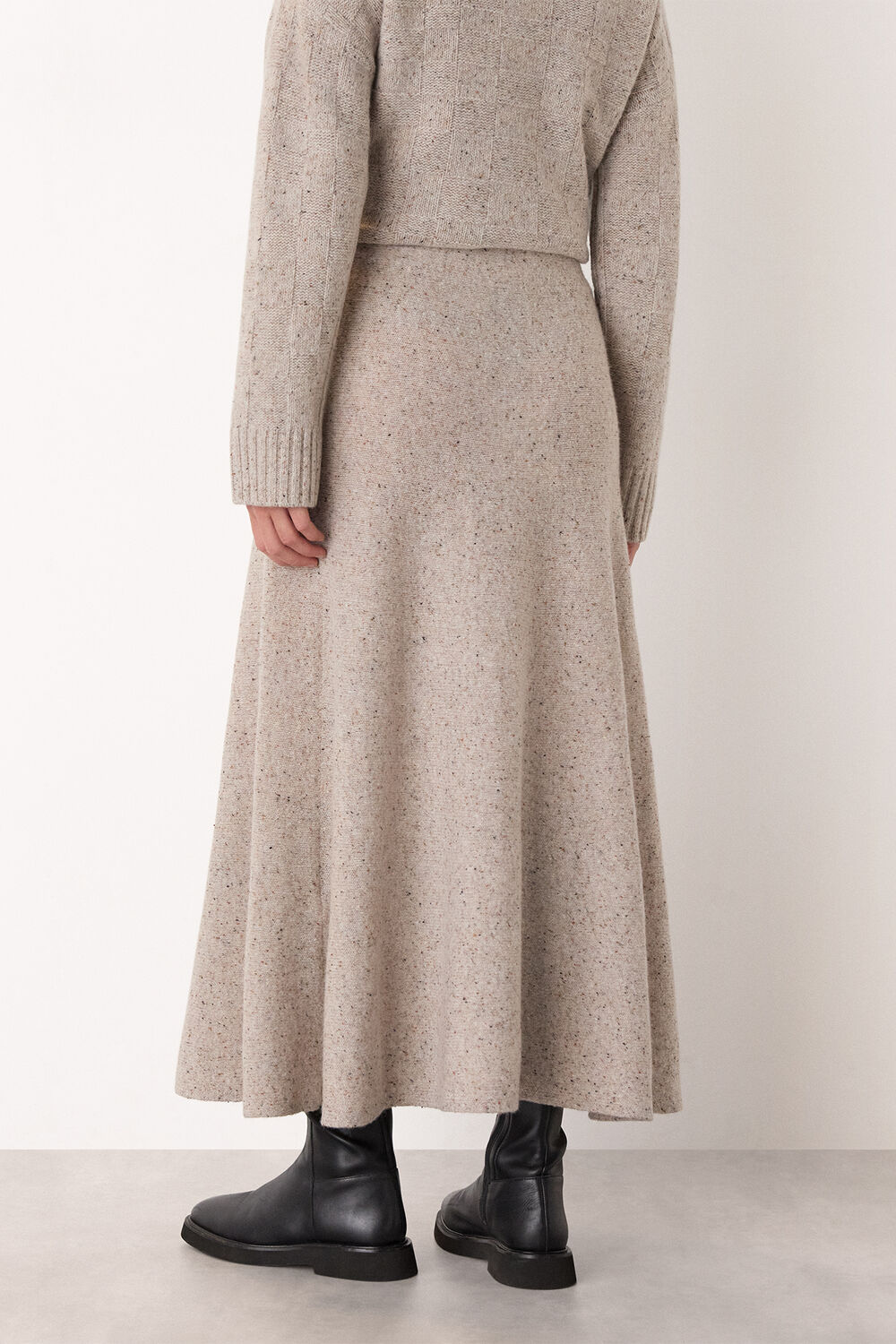 Neutral Wool Textured Midi Skirt