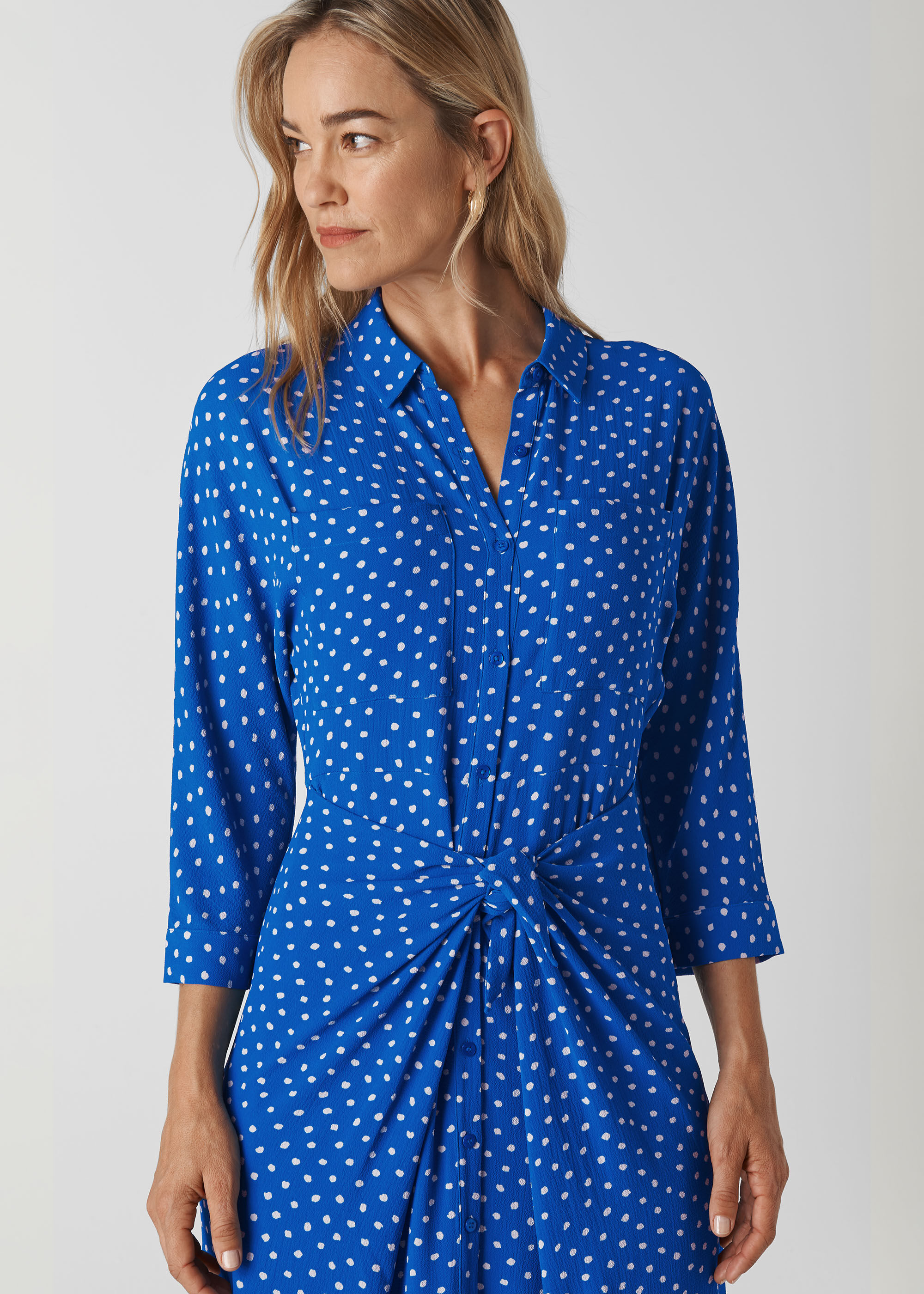 Whistles blue polka dot dress top