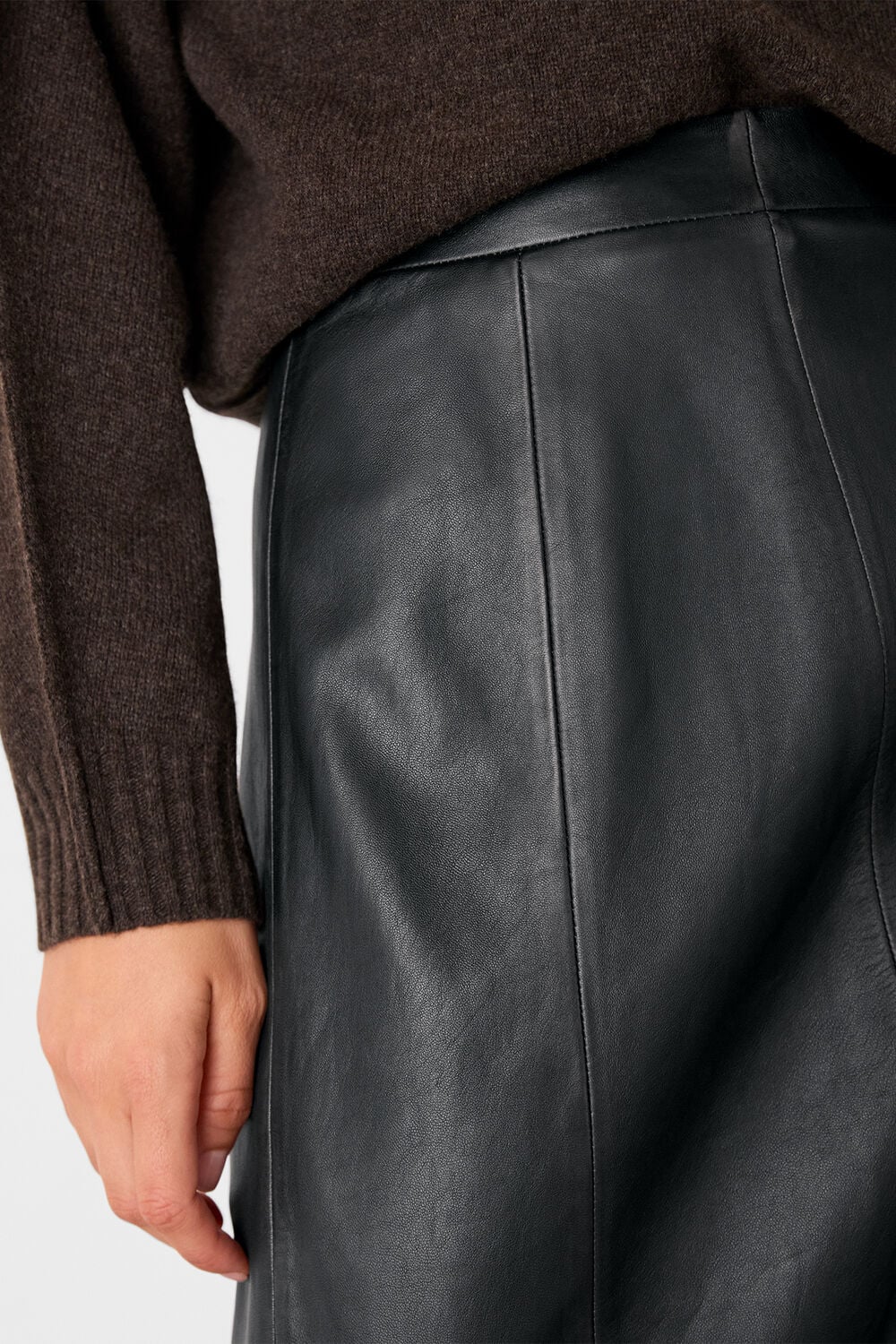 Burnished Leather Midi Skirt