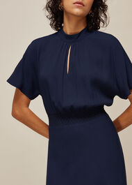 Shirred Waist Midi Dress Navy