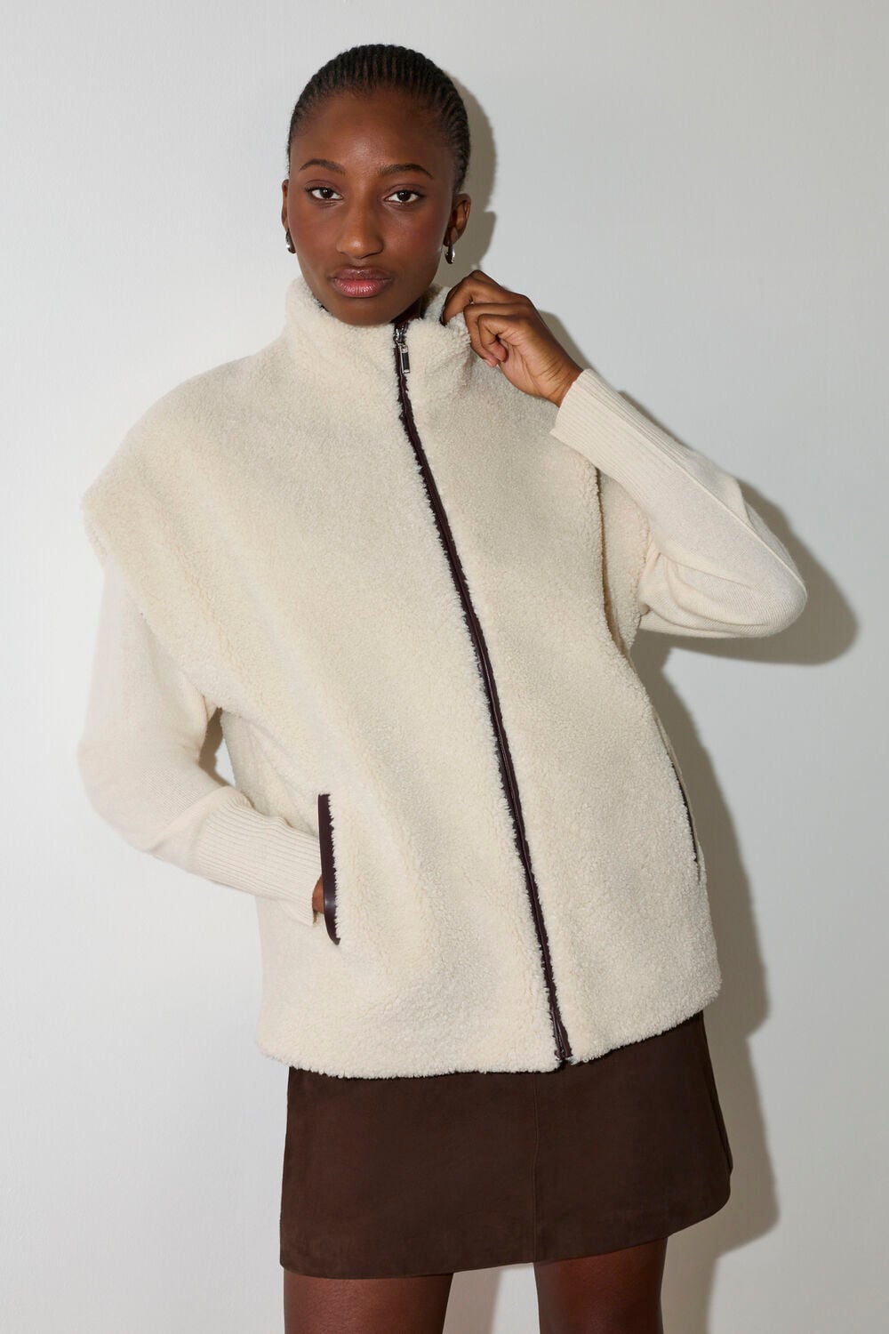 Ivory Faux Borg Fleece Gilet