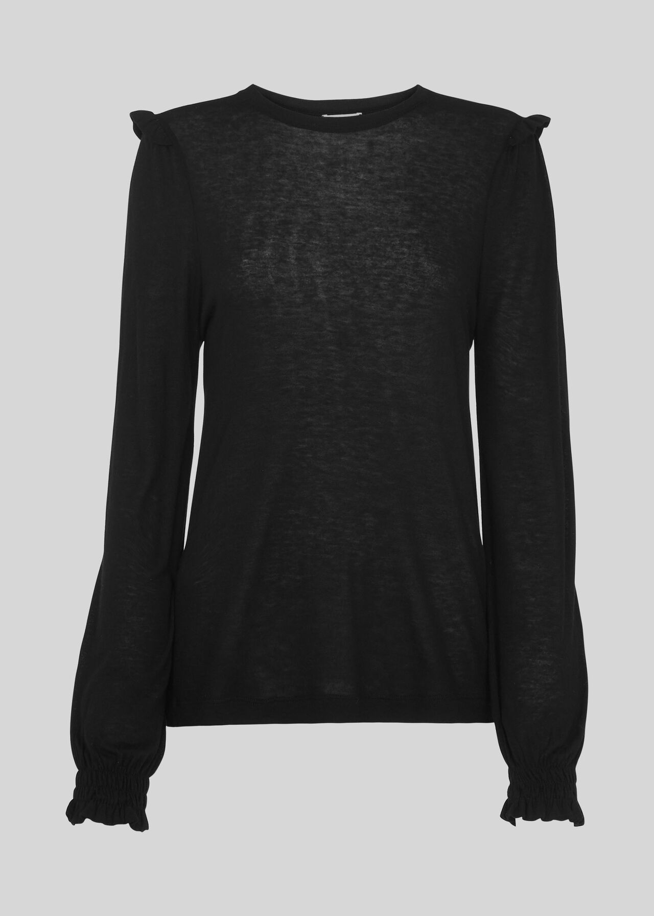Wool Frill Cuff Top Black