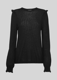 Wool Frill Cuff Top Black