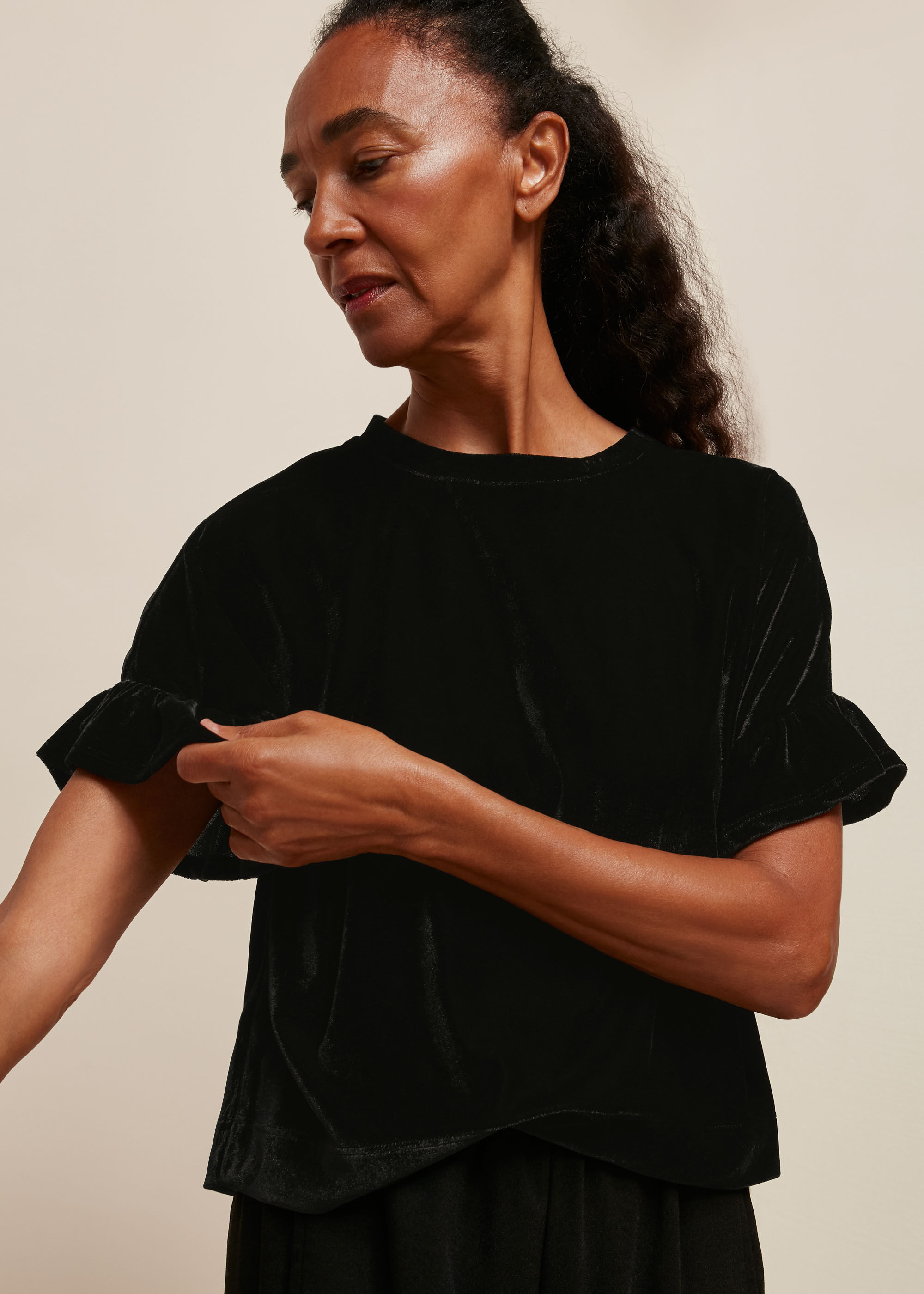 Black Velvet Frill T-Shirt | WHISTLES 