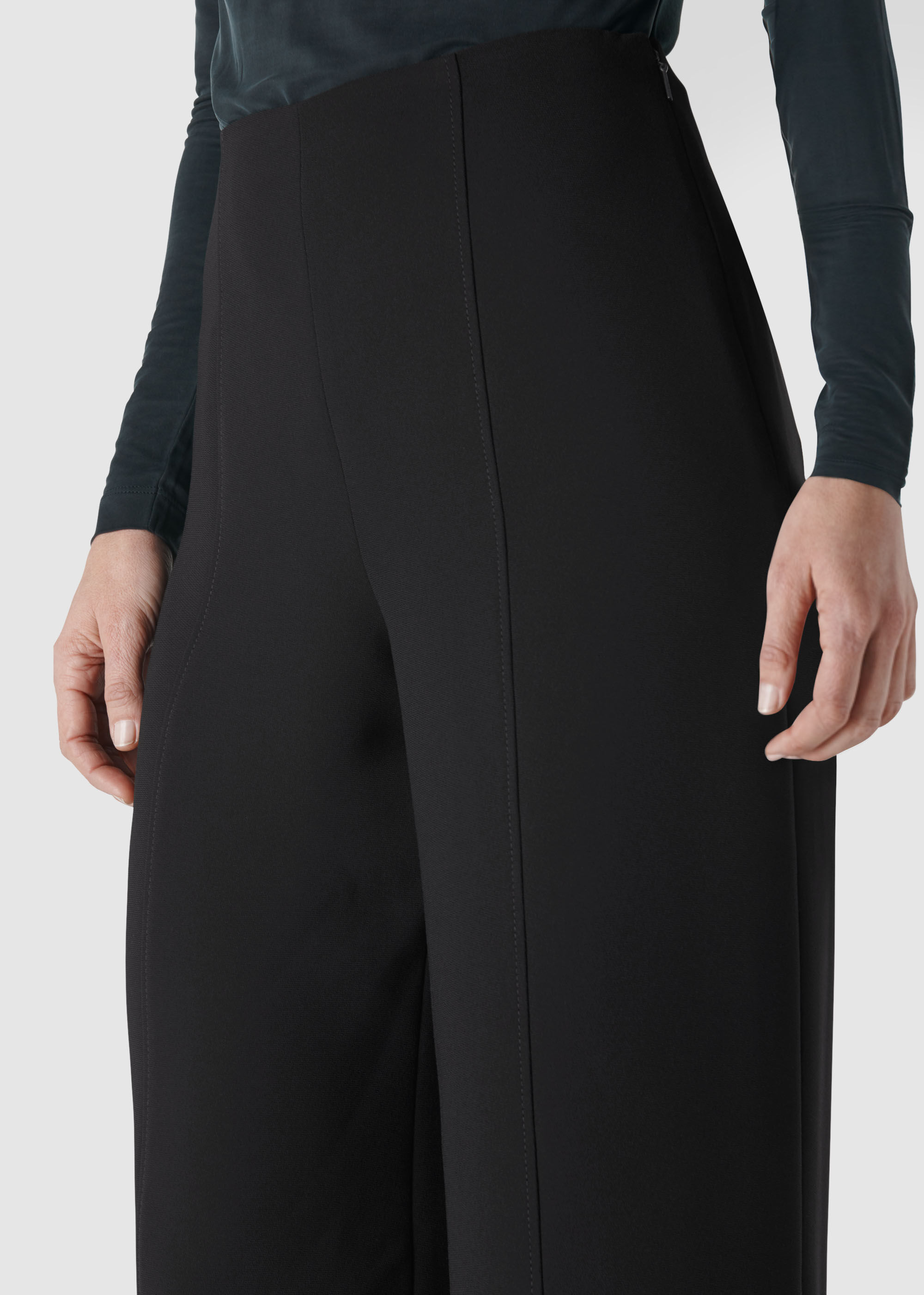 Black crepe straight leg trousers hot sale
