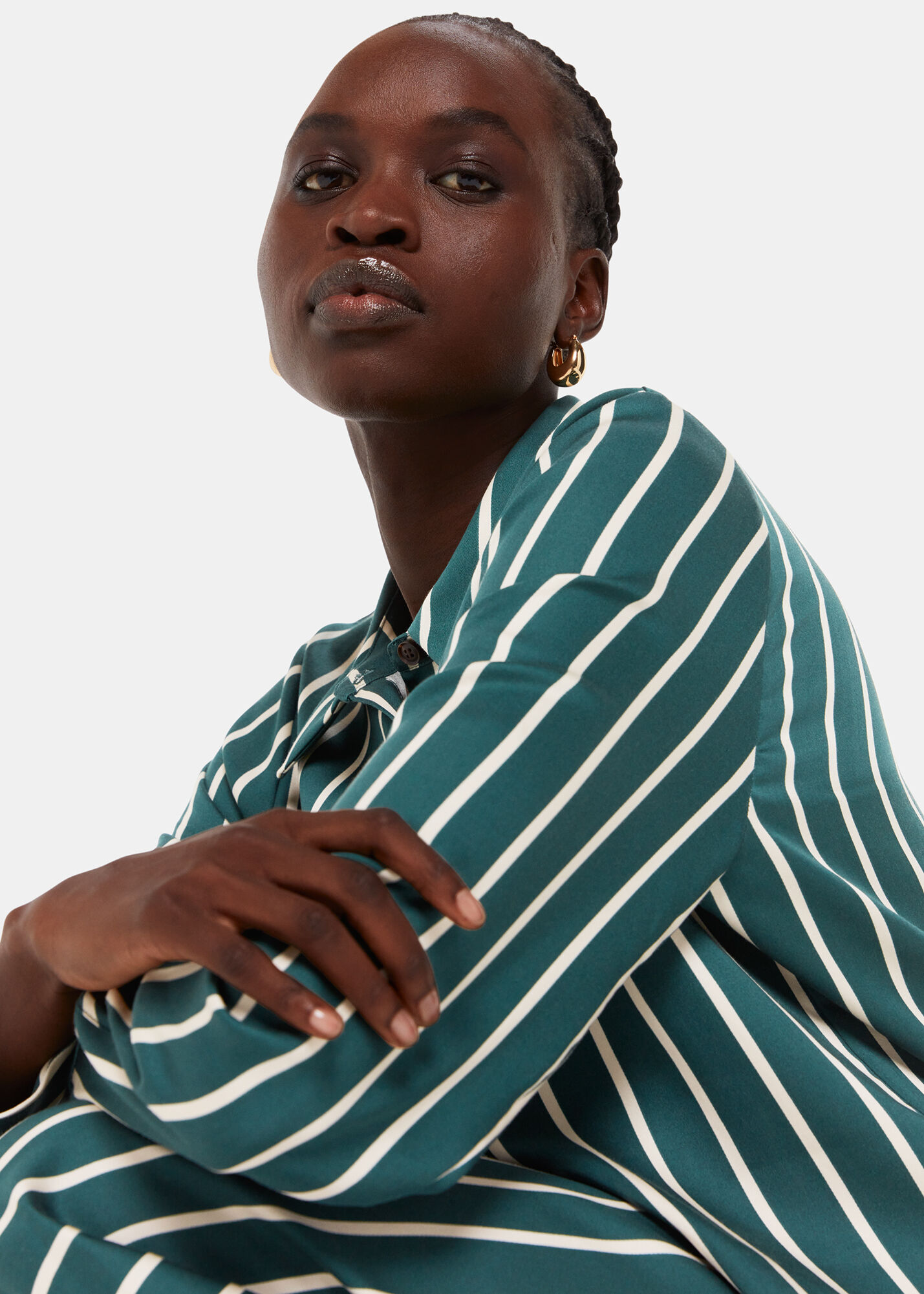 Green/Multi Alex Stripe Shirt | WHISTLES | Whistles US |