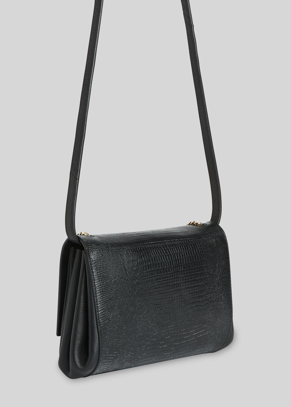 Eleni Lizard Crossbody Bag Black