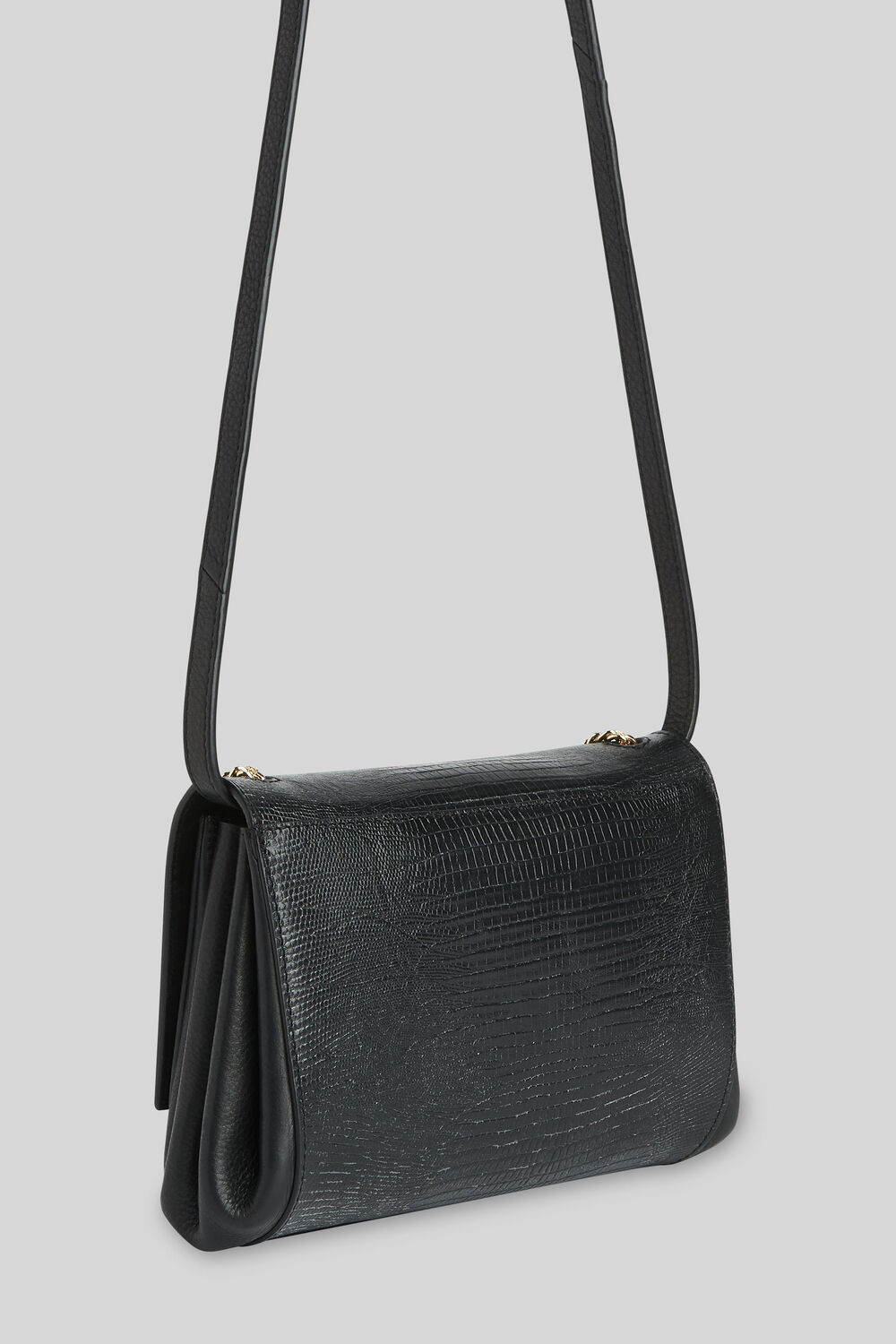 Eleni Lizard Crossbody Bag Black