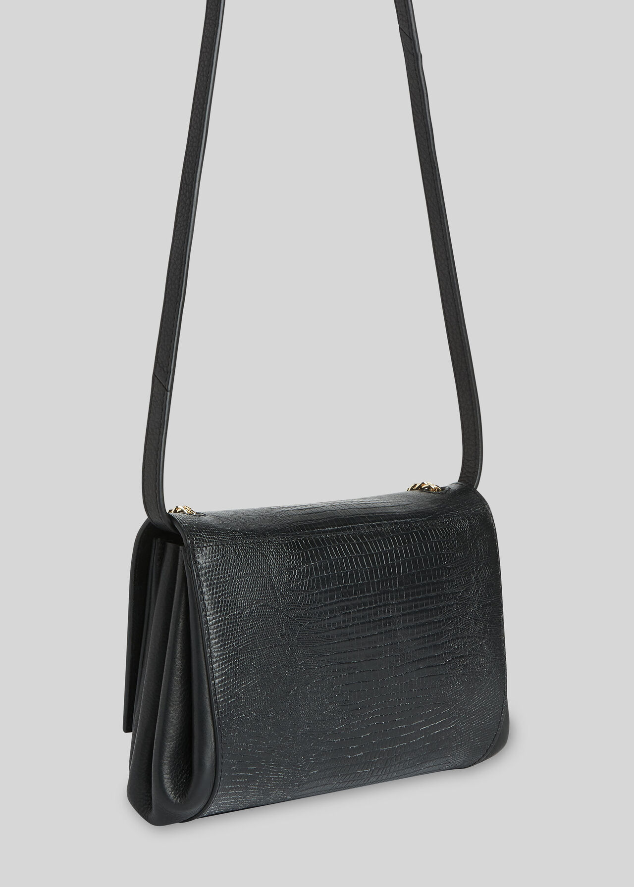Eleni Lizard Crossbody Bag Black