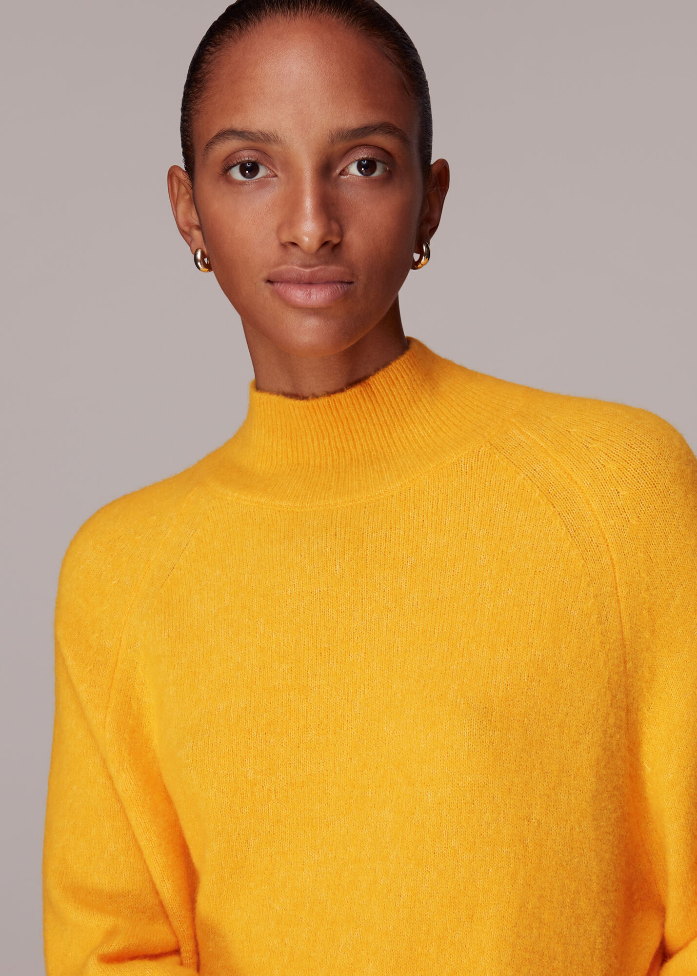 Yellow funnel sales neck jumper