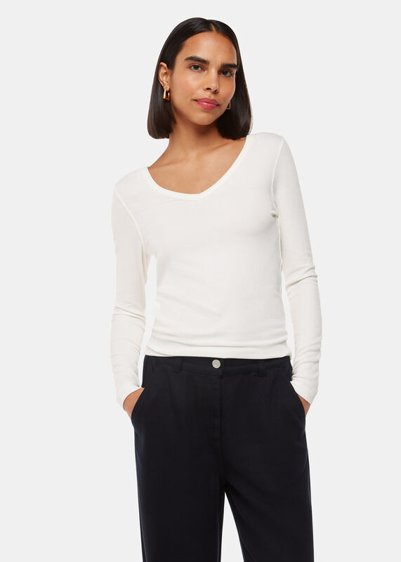 Ivory Essential Ribbed V Neck