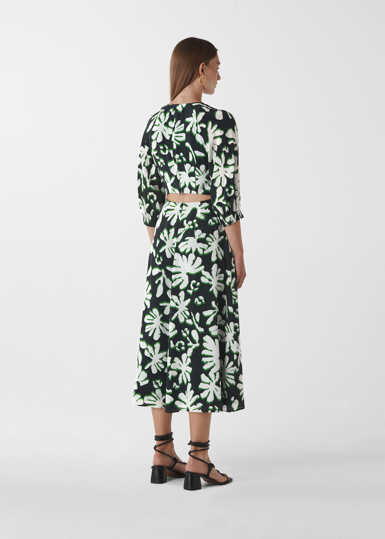 Palm Leaf Print Silk Dress Green/Multi