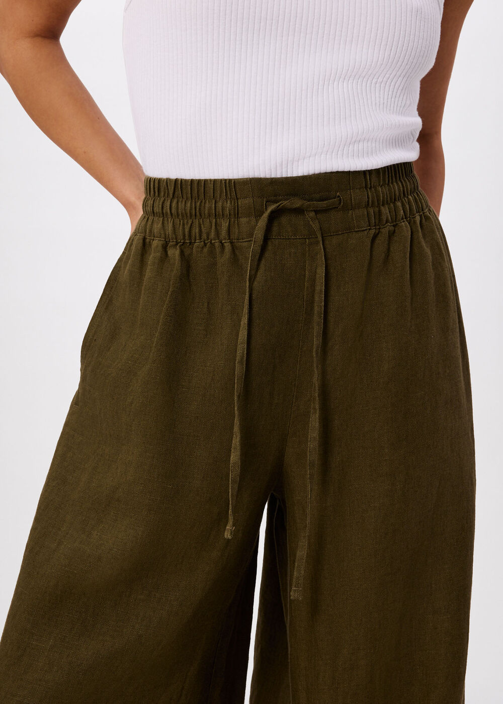 Petite Elasticated Linen Crop Trouser