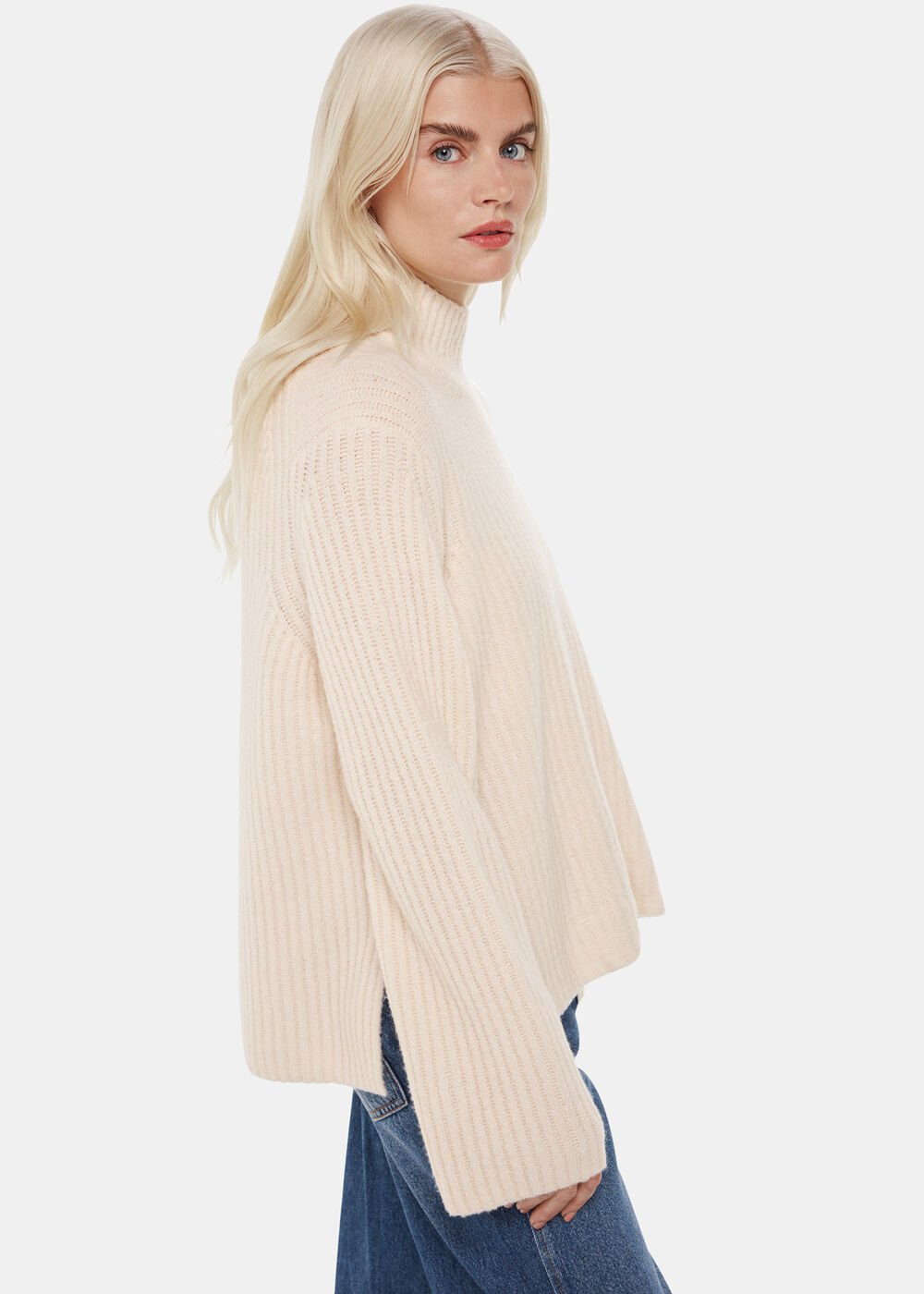 Petite Wool Mix Rib Funnel Neck