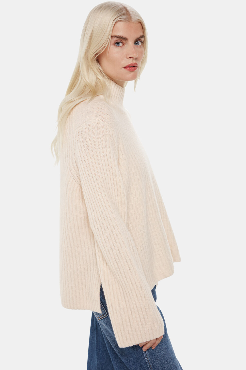 Ivory Petite Wool Mix Rib Funnel Neck