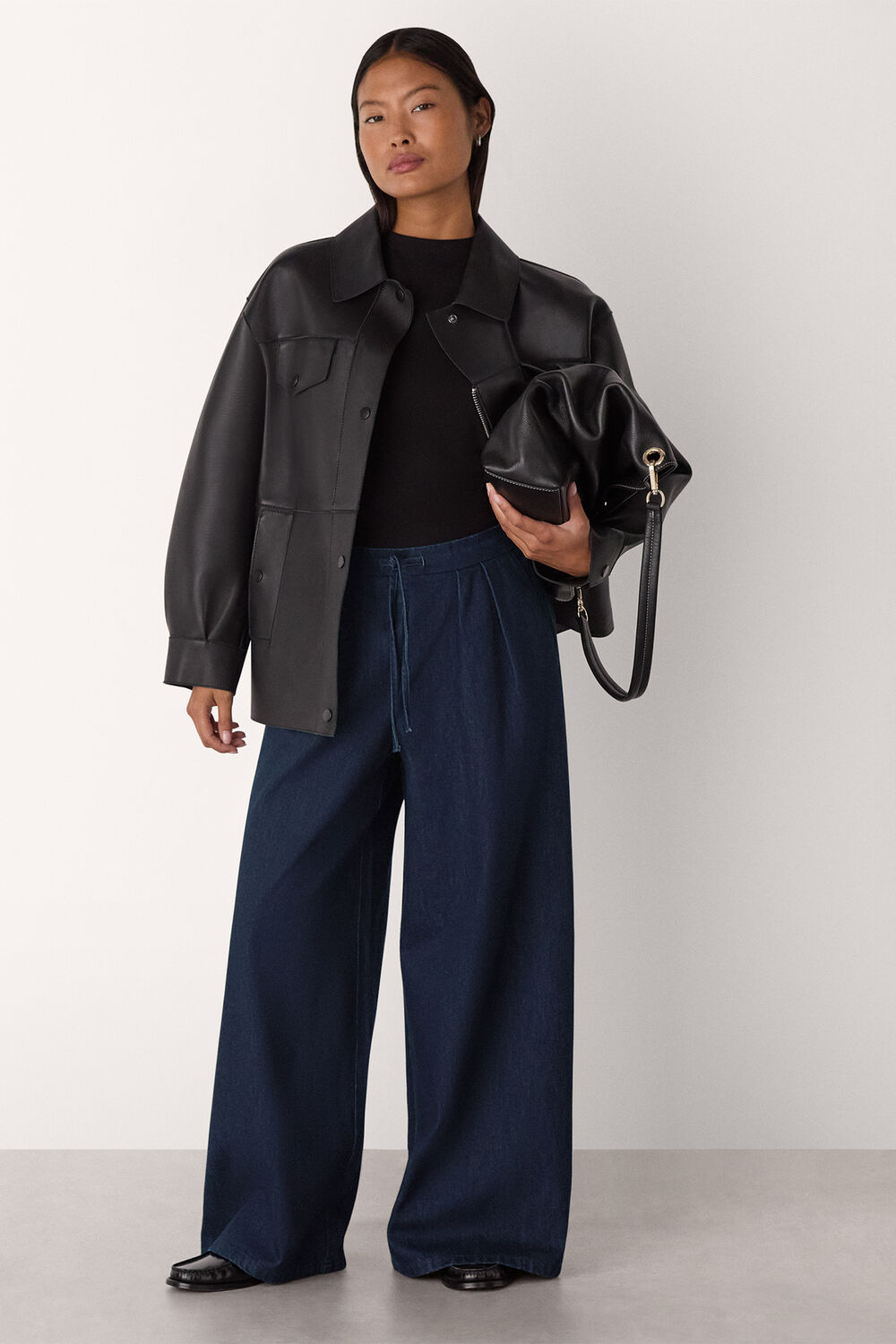Petite Cotton Wide Leg Pleat Trouser