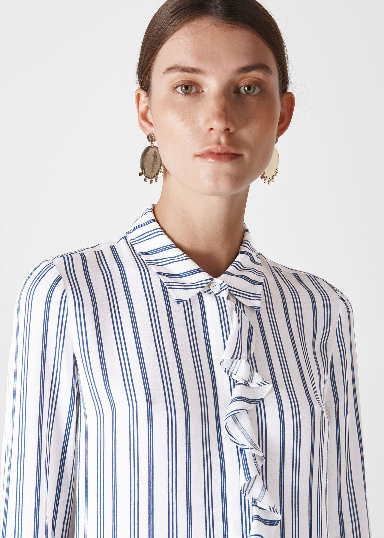 Stripe Frill Front Shirt White/Multi