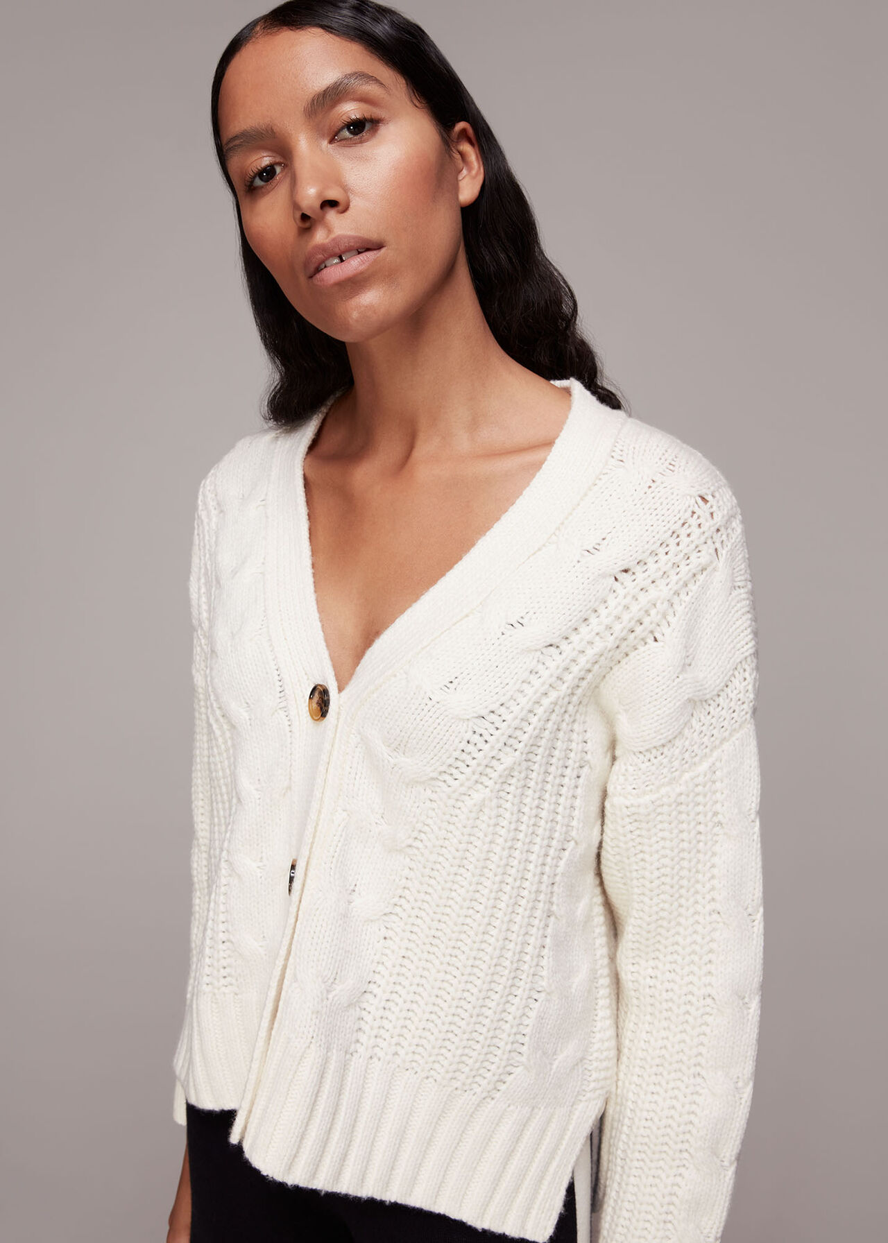 Ivory Cable Knit Cardigan, WHISTLES