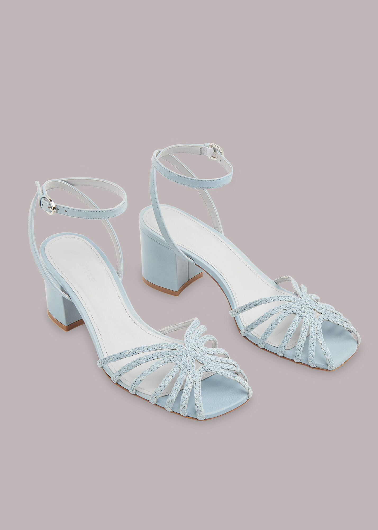 Pale blue store block heel shoes