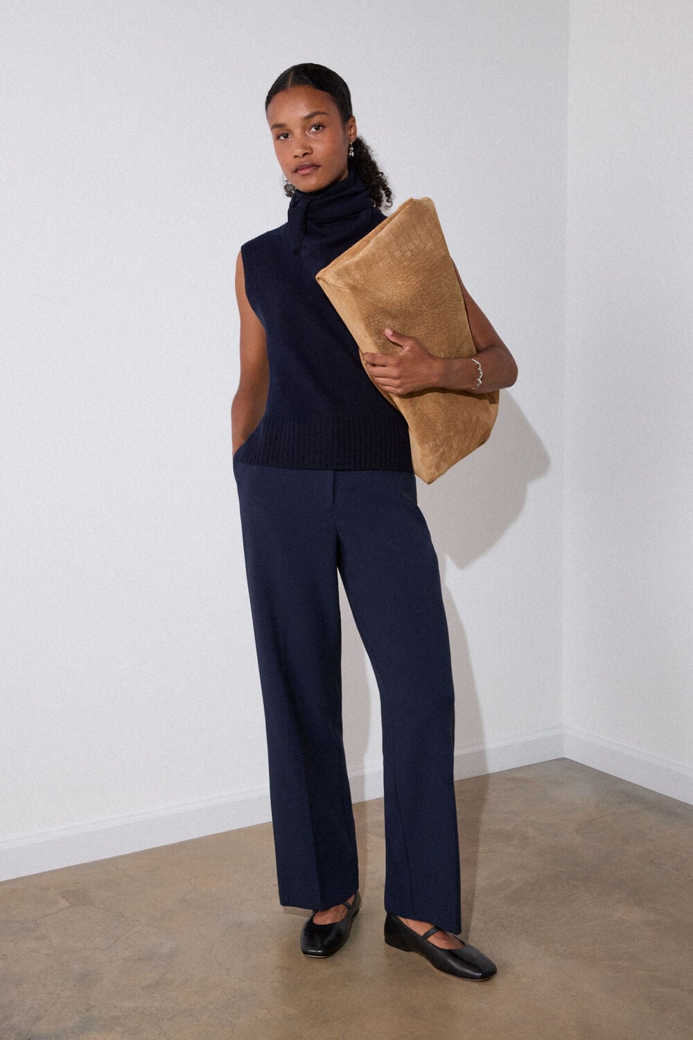 Navy High Rise Straight Trouser