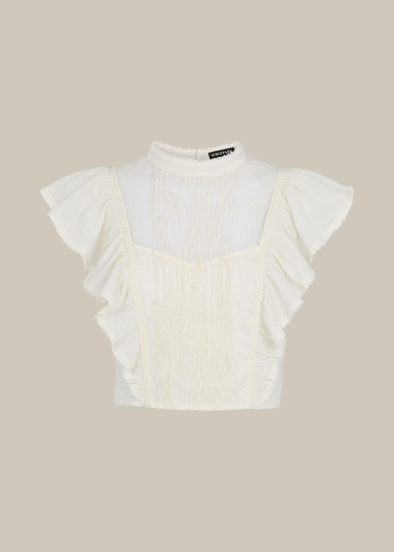 Mixed Lace Frill Top Ivory