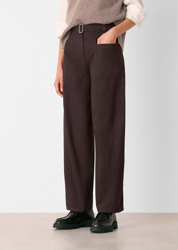 Brown Belted Cotton Barrel Trouser