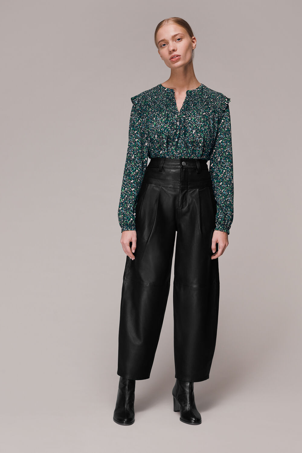 Green Midnight Garden Shirred Top