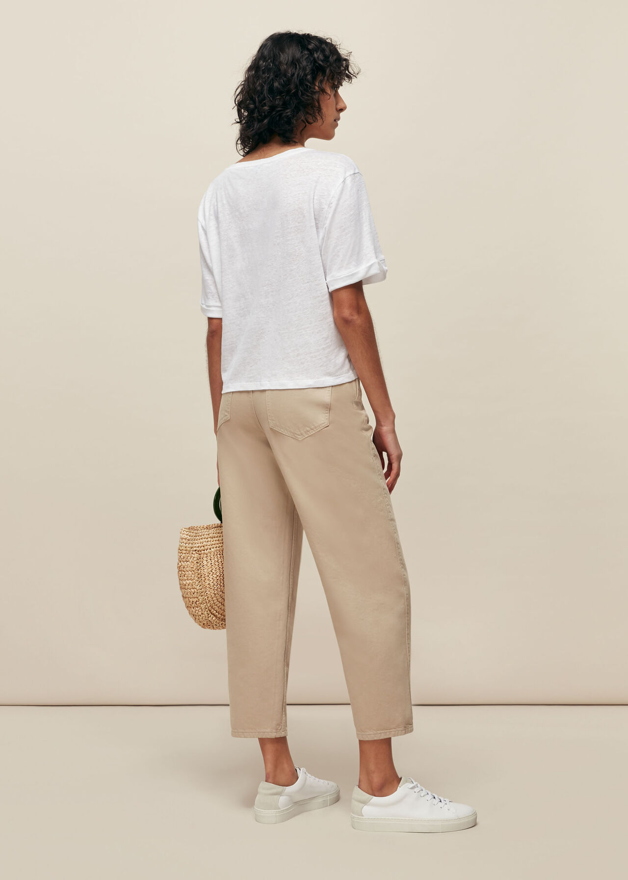 Drawstring Tie Linen Top White