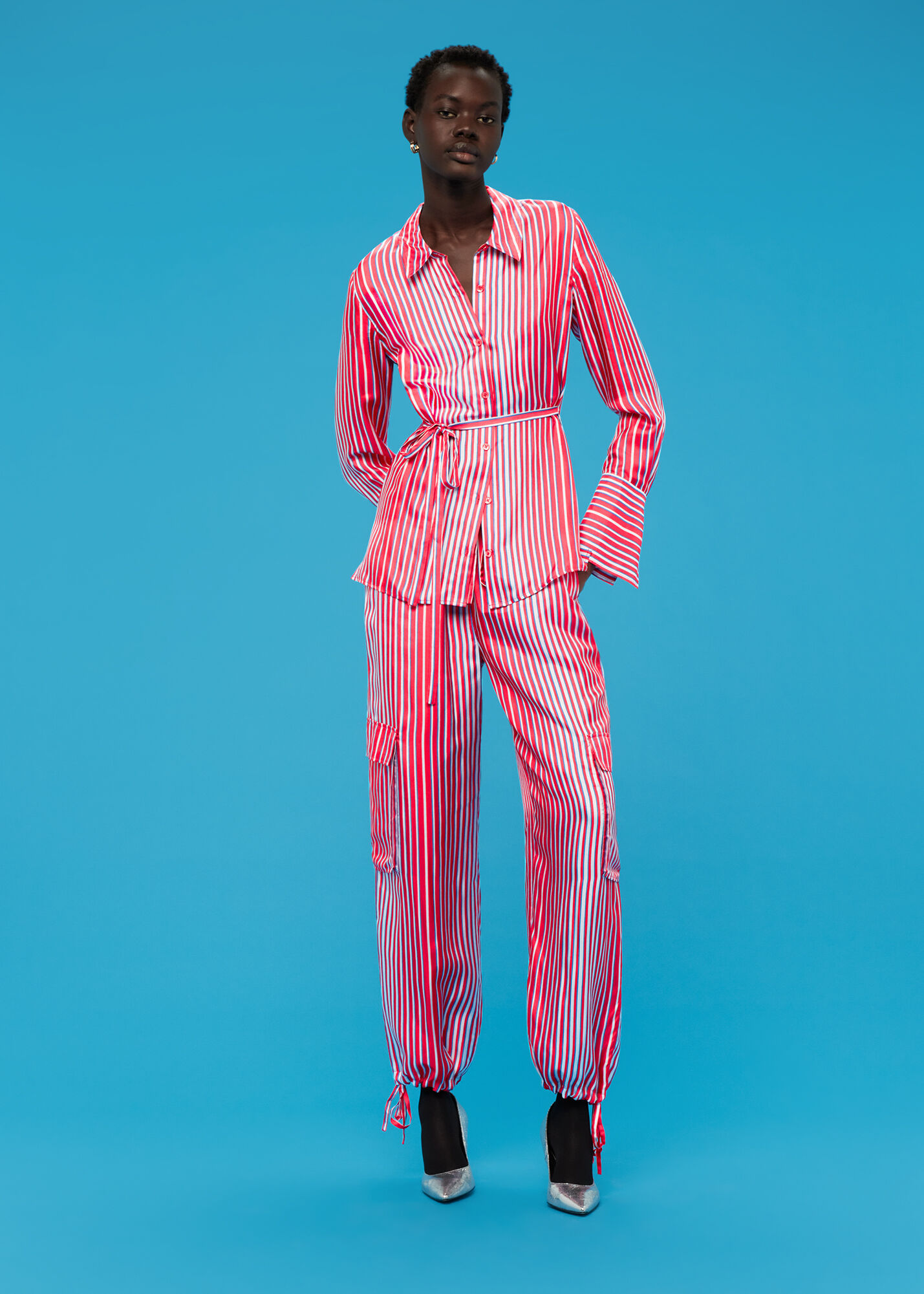 Multicolour Tangle Stripe Silk Mix Shirt | WHISTLES | Whistles US |