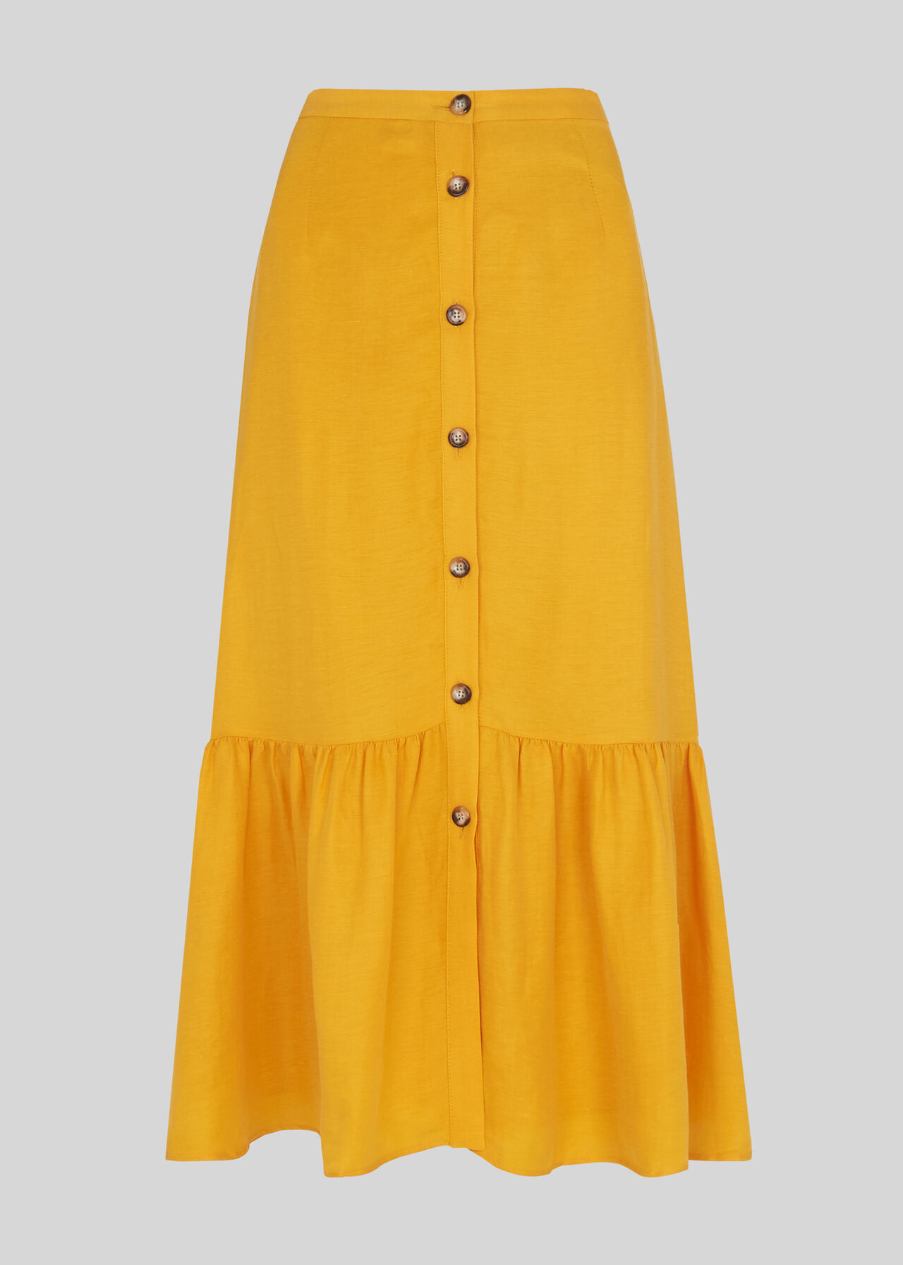 Linen Button Through Skirt Yellow