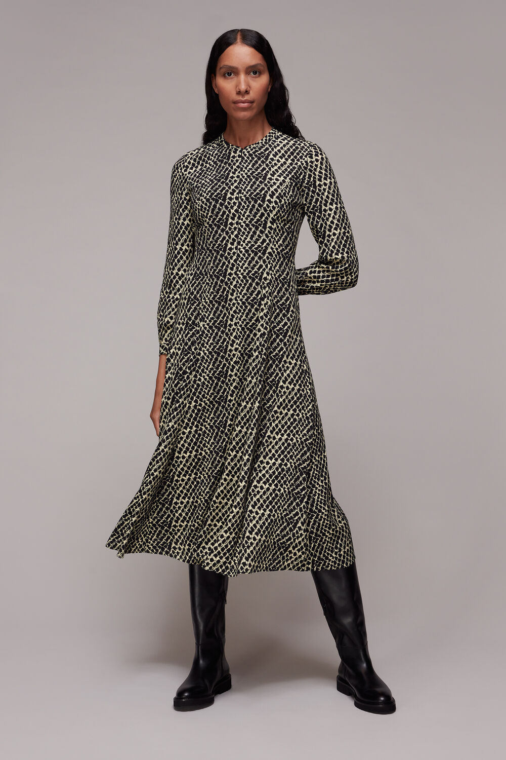 Brushed Geo Print Midi Dress