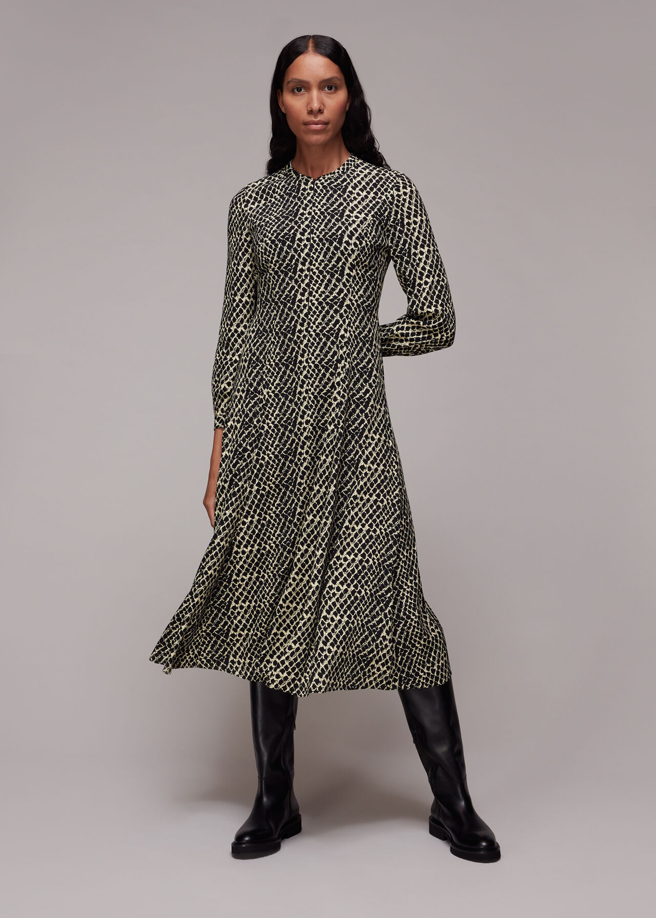 Brushed Geo Print Midi Dress