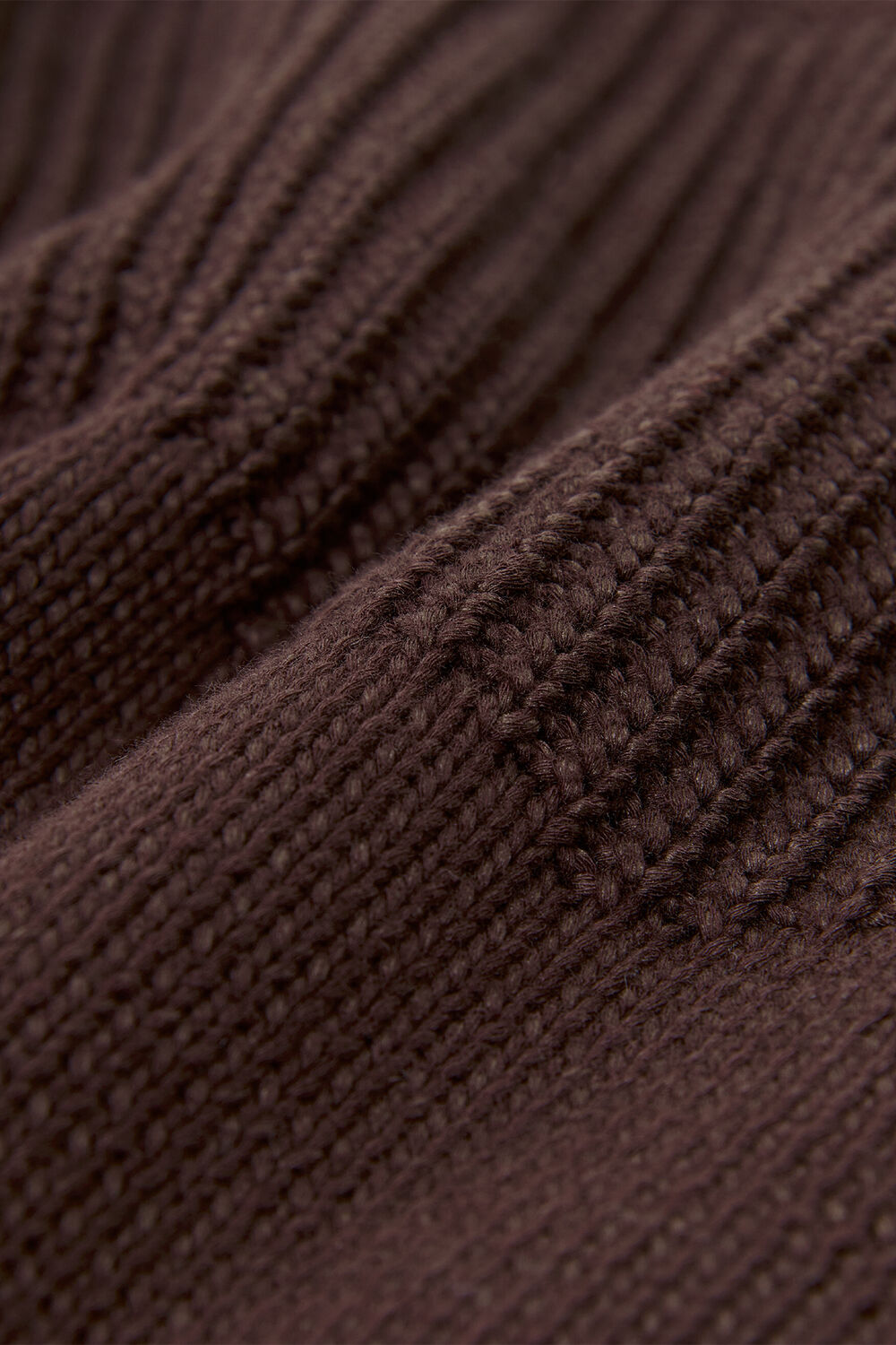 Brown Fringe Rib Detail Cotton Knit