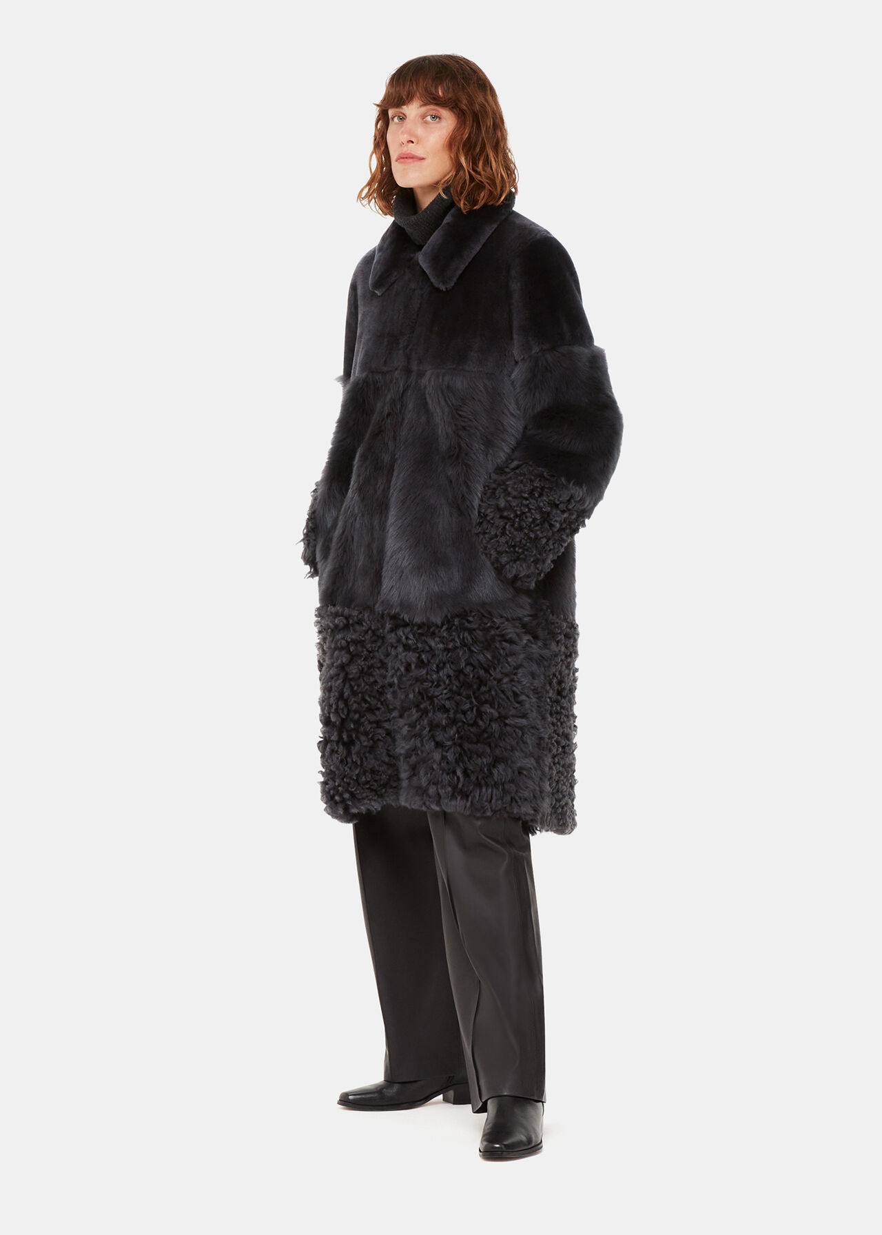 Grey Cossma Shearling Longline Coat | WHISTLES