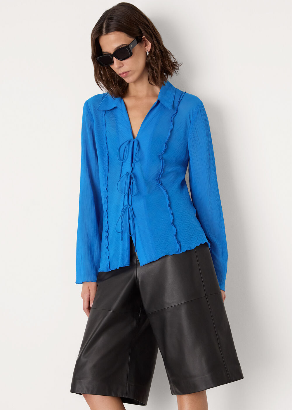 Tie Front Textured Shirt