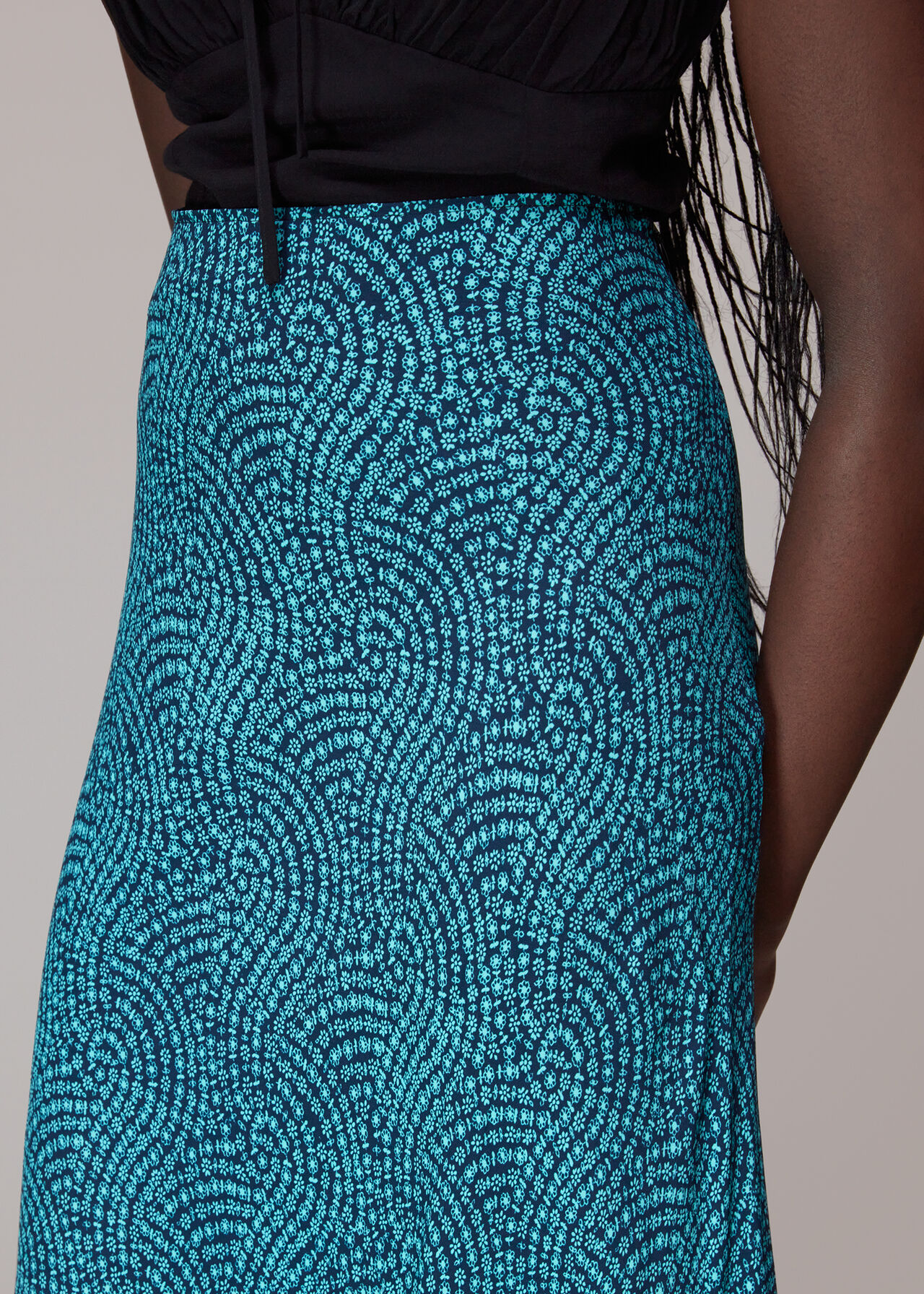 Blue/Multi Daisy Wave Bias Cut Skirt | WHISTLES