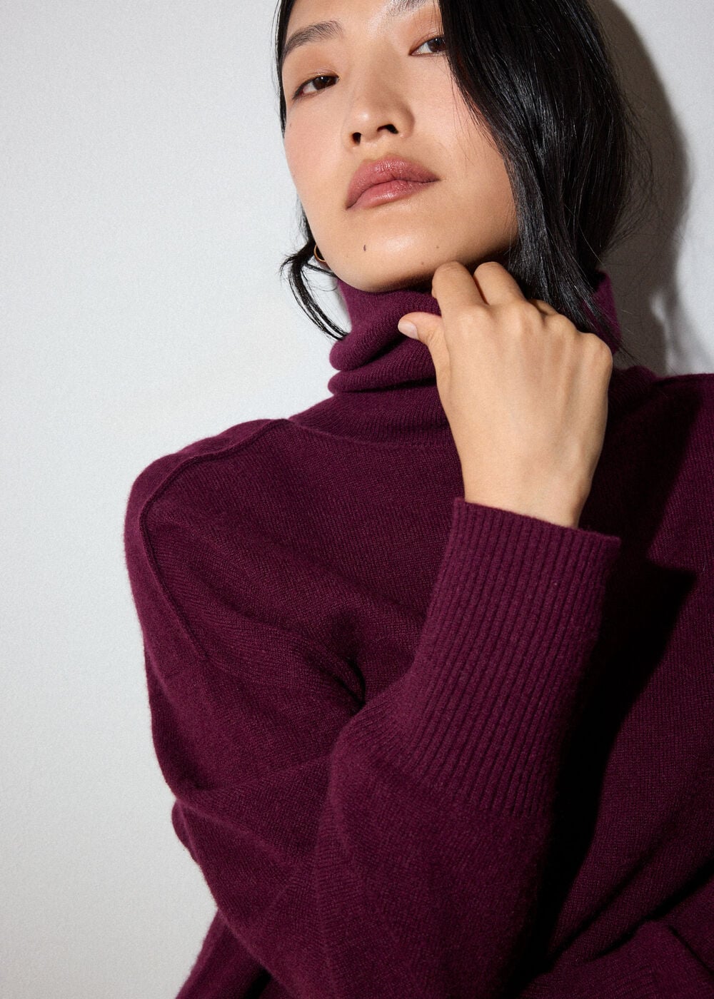 Burgundy Cashmere Seam Roll Neck Knit