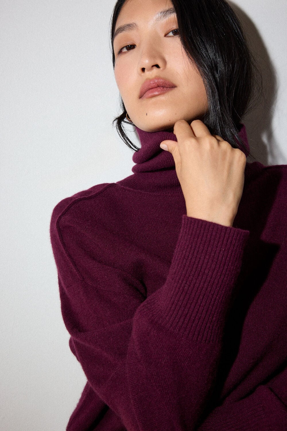 Burgundy Cashmere Seam Roll Neck Knit