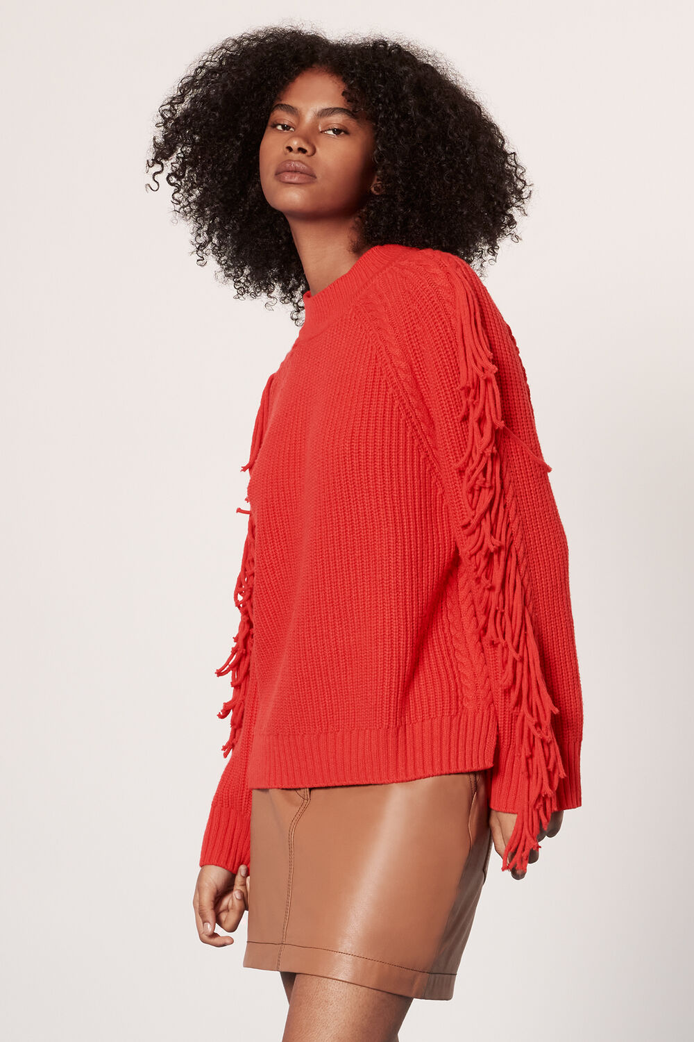 Fringe Sleeve Cable Sweater