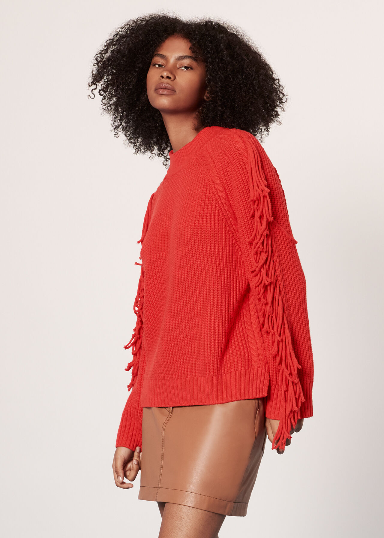 Fringe Sleeve Cable Sweater