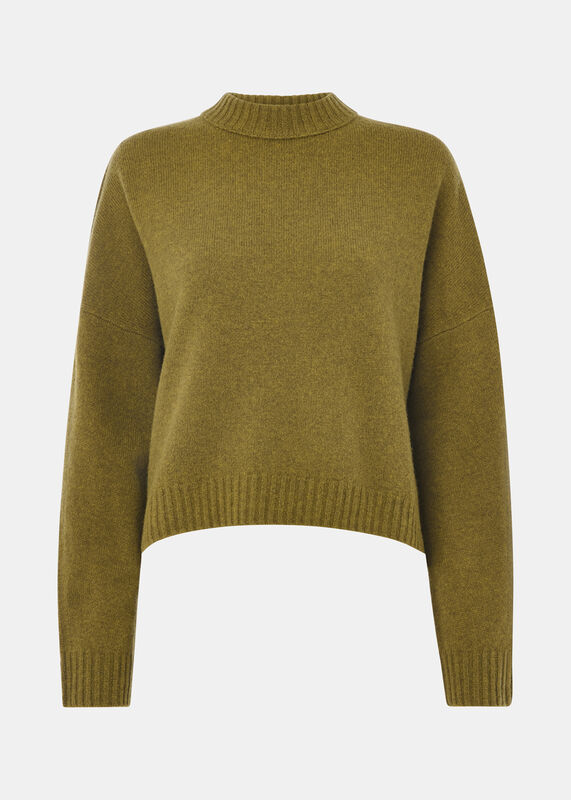 Olive Wool Curved Hem Knit