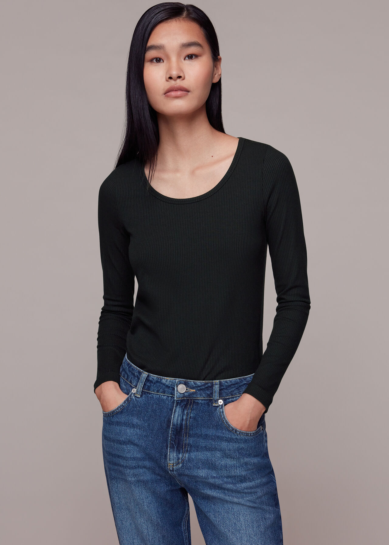 Black Ribbed Scoop Neck Top, WHISTLES