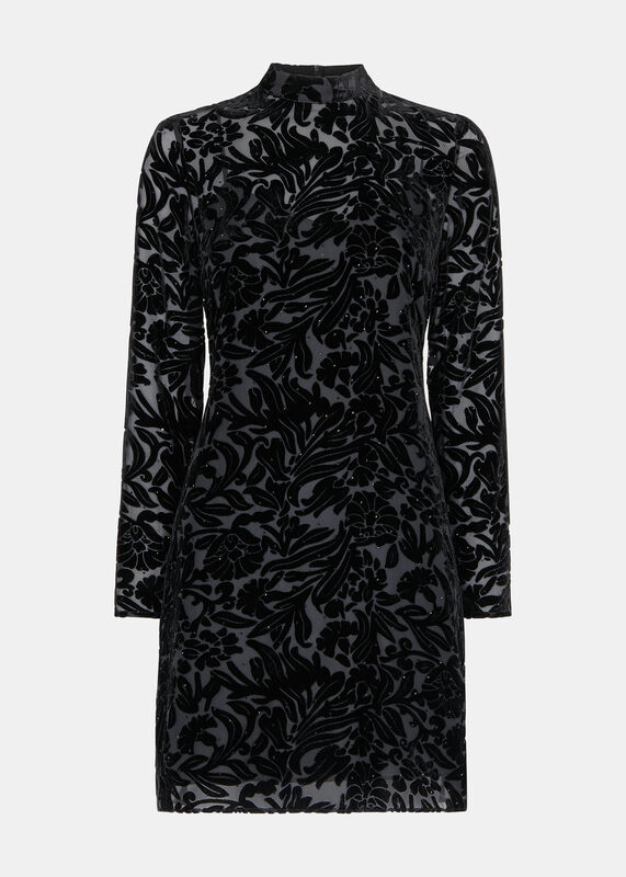 Black Hot Fix Floral Velvet Dress